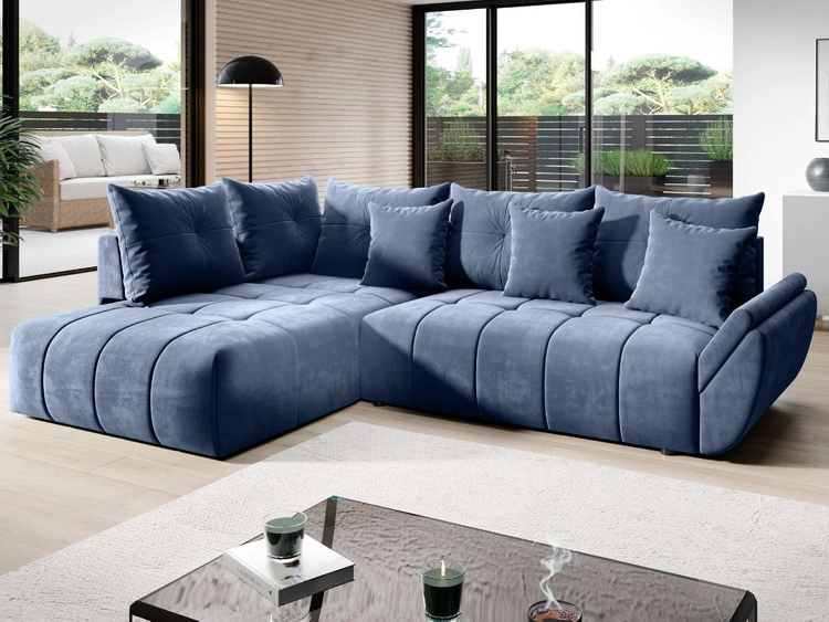 Ecksofa L-Form mit Schlaffunktion und Bettkasten Genoa Hellblau