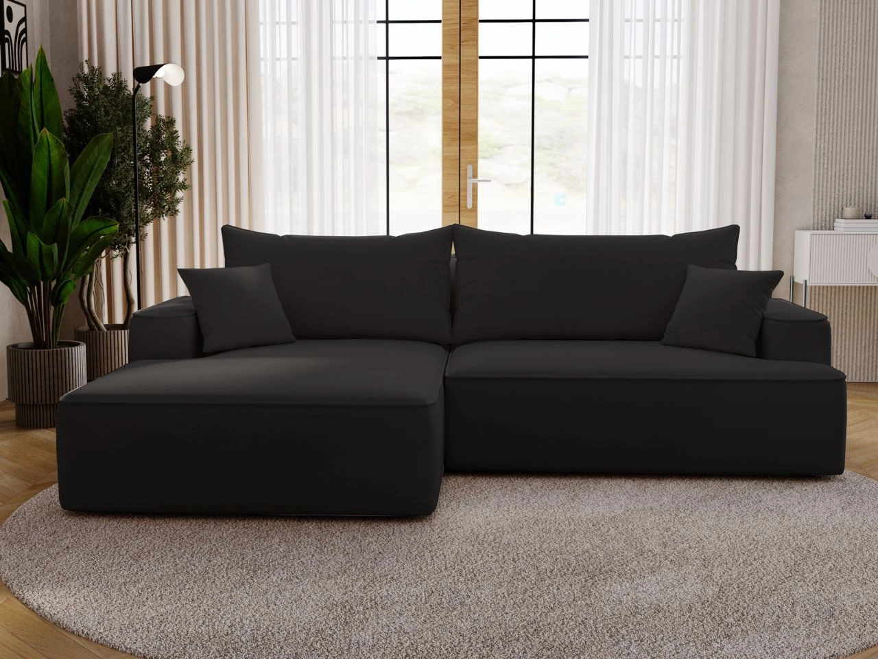 Ecksofa L-Form Links mit Schlaffunktion und Bettkasten California Schwarz