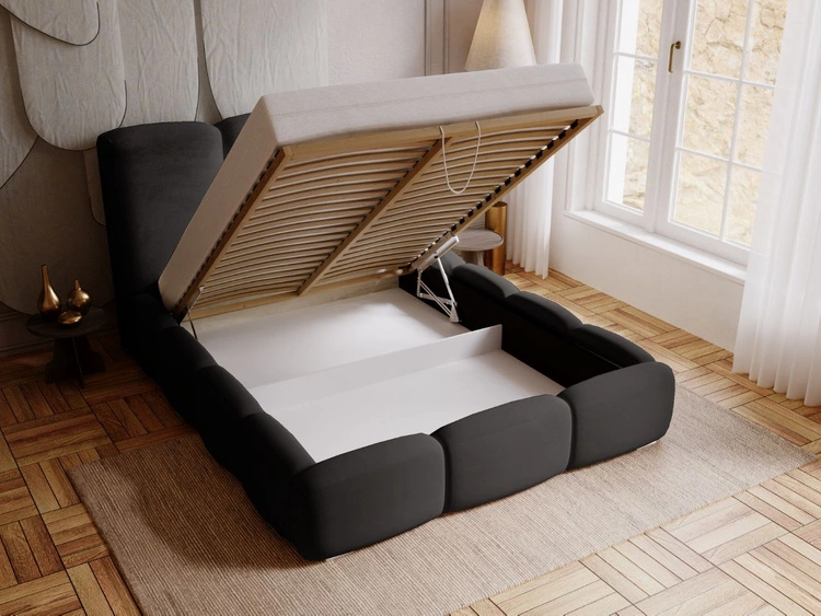 Polsterbett mit Bettkasten und Lattenrost 160x200 Bubble Schwarz