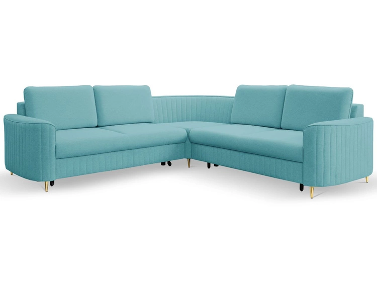Ecksofa L-Form Links mit Schlaffunktion und Bettkasten Limon Blau