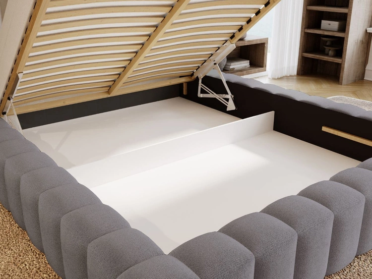 Polsterbett mit Bettkasten und Lattenrost 140x200 Rotto Grau