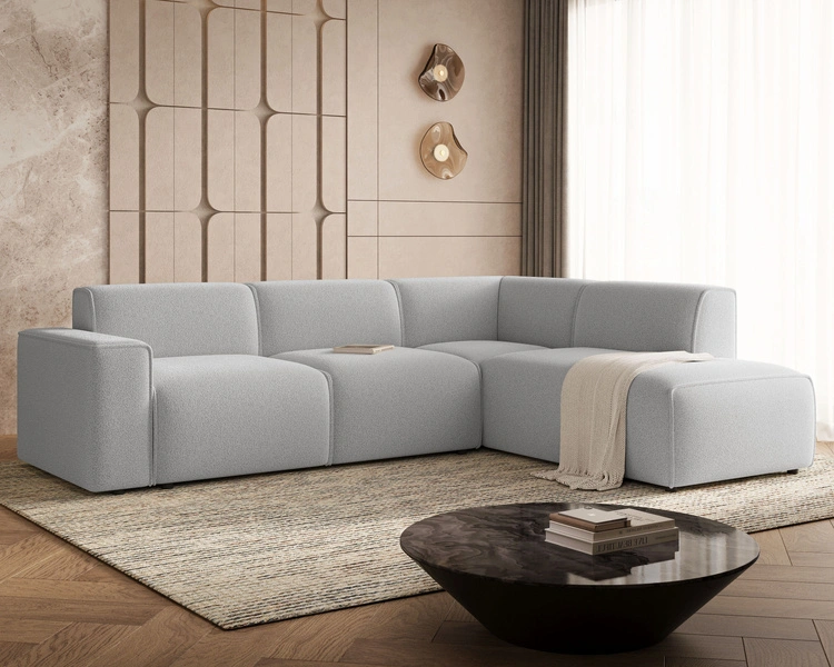 Ecksofa L-Form Rechts Eluno Bouclé-Stoff Grau