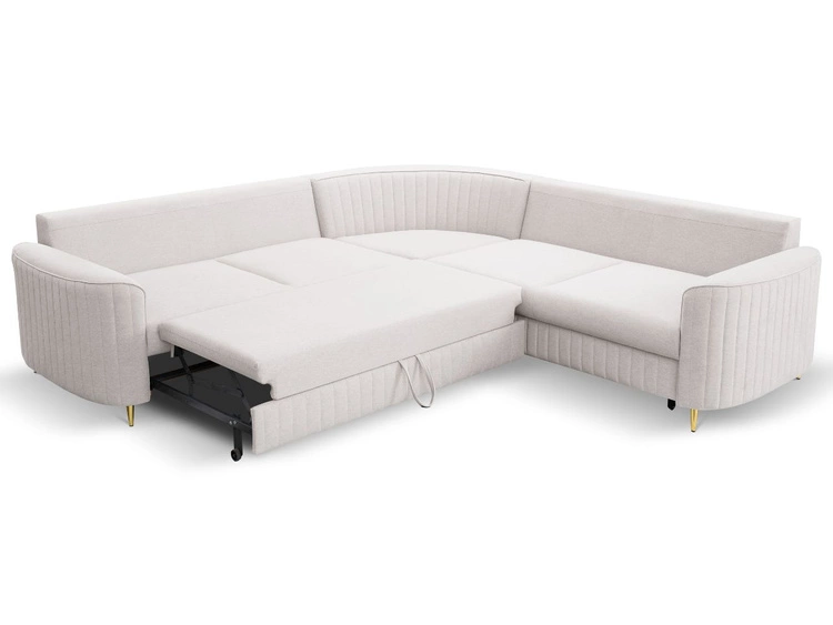 Ecksofa L-Form Links mit Schlaffunktion und Bettkasten Limon Creme