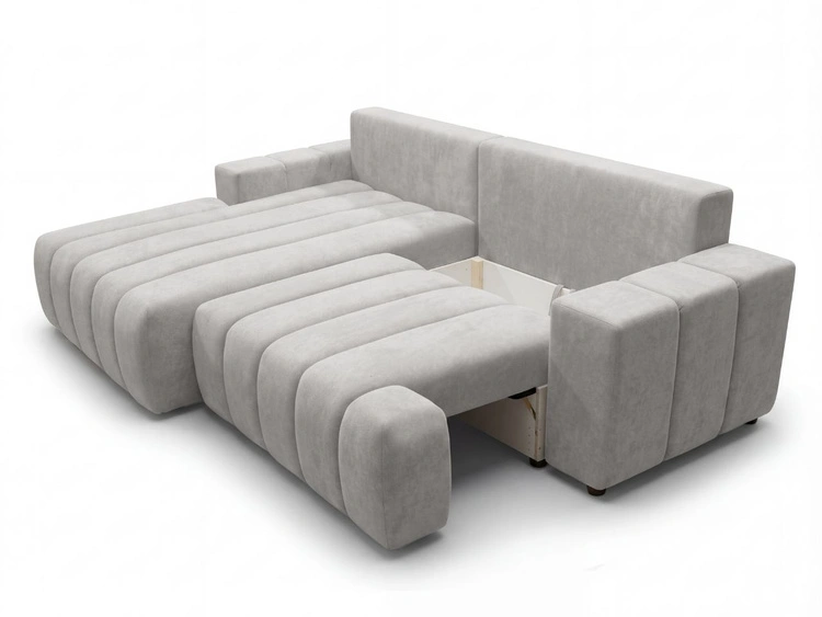 Ecksofa L-Form Links mit Schlaffunktion und Bettkasten Caleo Hellgrau