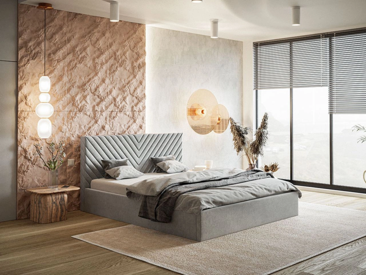 Polsterbett mit Bettkasten und Lattenrost 140x200 Esma Grau