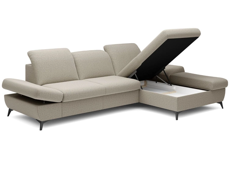 Ecksofa L-Form Rechts mit Schlaffunktion und Bettkasten Hannover Hellbraun