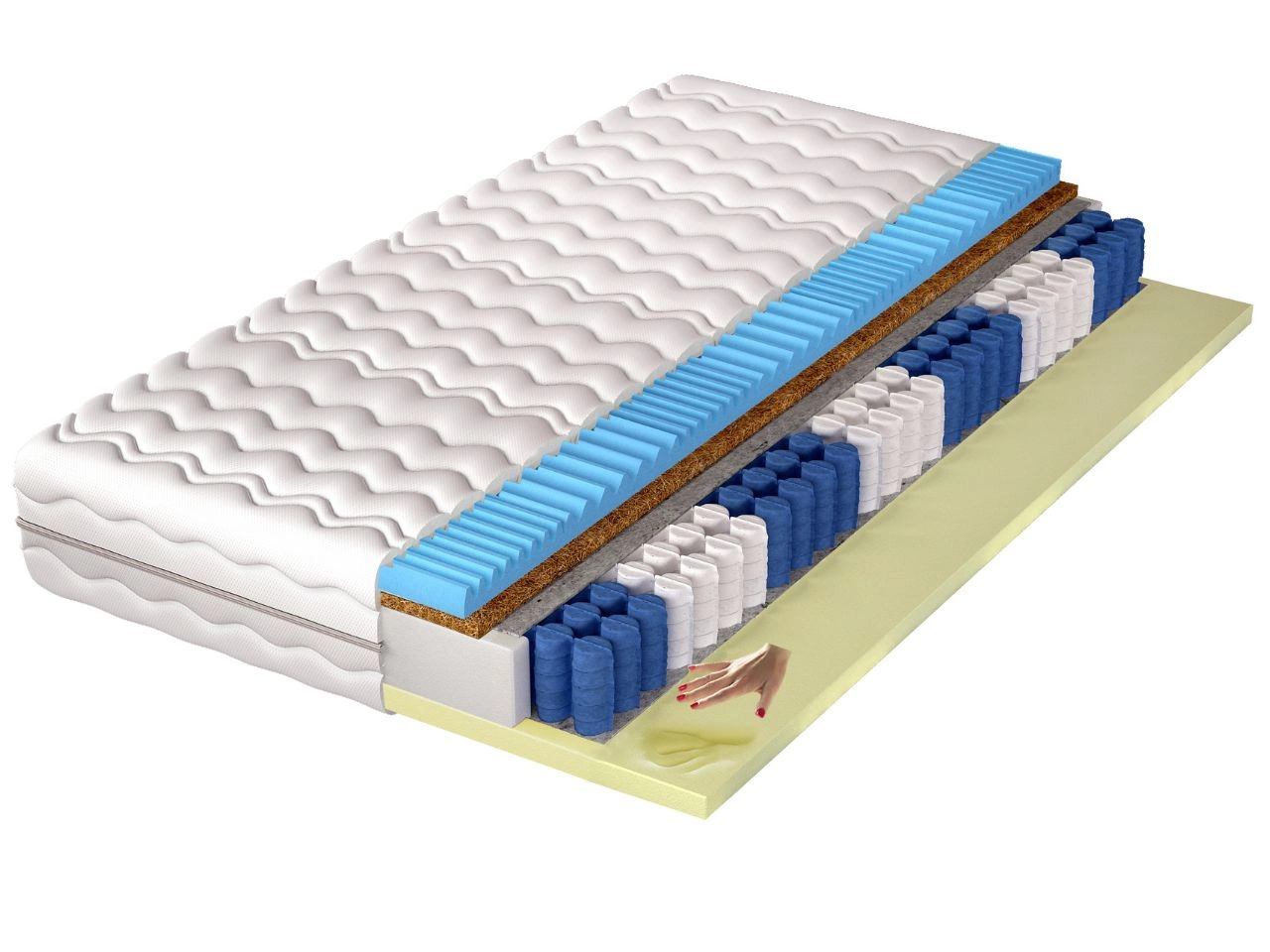 Taschenfederkernmatratze mit Kokosmatte, thermoelastischem und profiliertem Schaum Emero 90x200