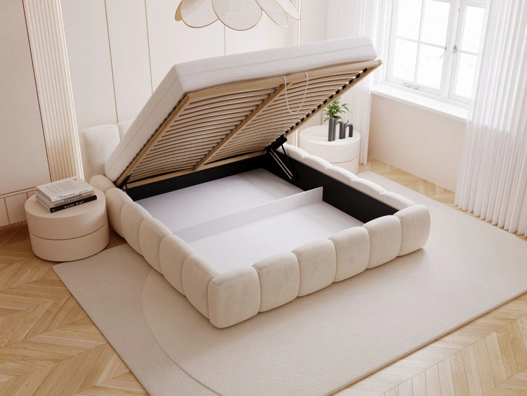 Polsterbett mit Bettkasten und Lattenrost 200x200 Cloud Low Beige