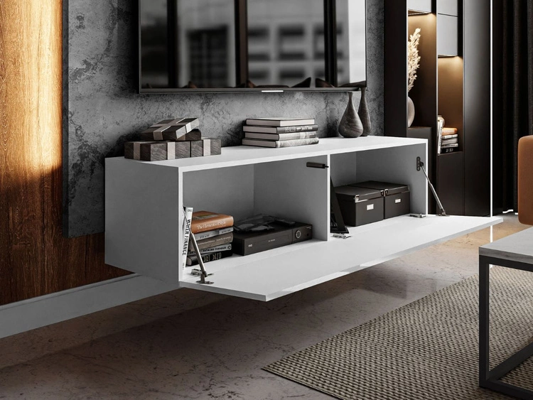 TV-Lowboard mit Türen 150 cm Nodoo Weiß Hochglanz