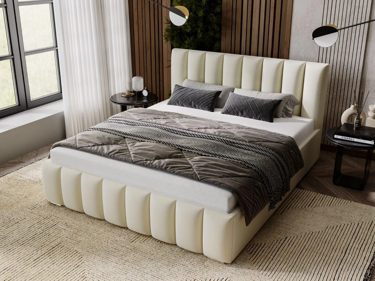 Polsterbett mit Bettkasten und Lattenrost 140x200 Neos Beige