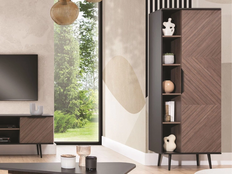 Wohnzimmerset Nemi Schwarzer Graphit Braun