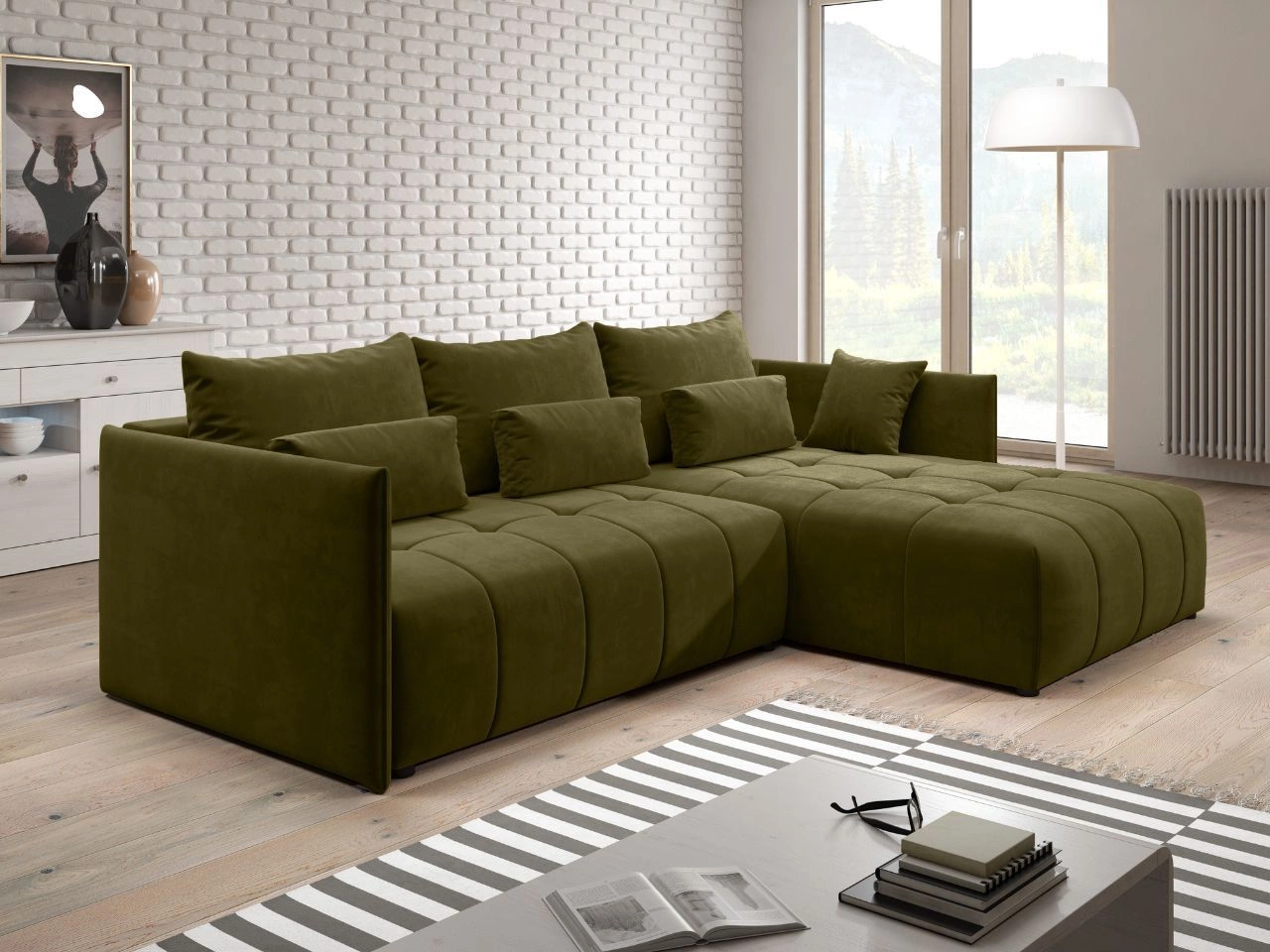 Ecksofa L-Form mit Schlaffunktion und Bettkasten Ardi Dunkelgrün