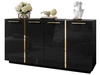 Viertürige Kommode 158 cm Glamour-Stil mit goldenen Griffen Lunelie Schwarzglanz