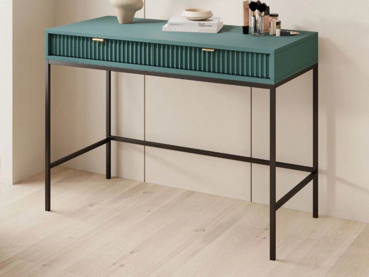 Schminktisch mit Schubladen Amber Grün, Schwarz Frame