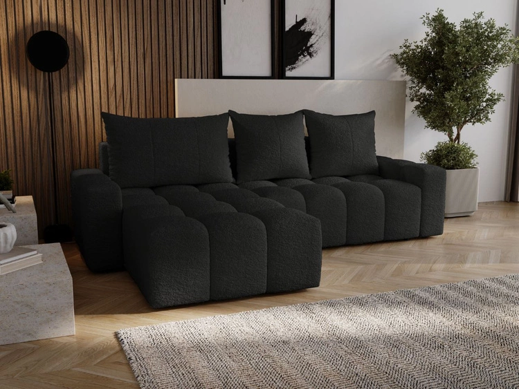 Ecksofa L-Form mit Schlaffunktion und Bettkasten Bresso Schwarz