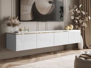 TV-Schrank zum Hängen im Glamour-Stil mit LED-Beleuchtung Celle Weiß Hochglanz