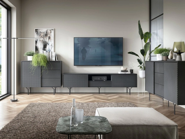 TV-Lowboard mit Schublade und Türen Schwarz