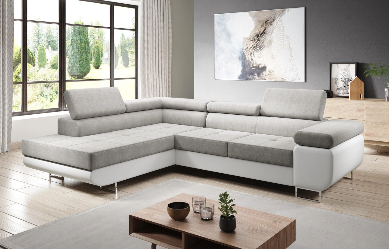 Ecksofa L-Form links Solam L - Hellgrau / Weiss