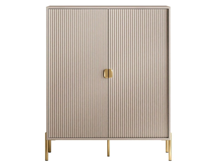 Hohe Kommode, zweitürig, mit goldfarbenen Griffen und Füßen, Orlean Kaschmir matt