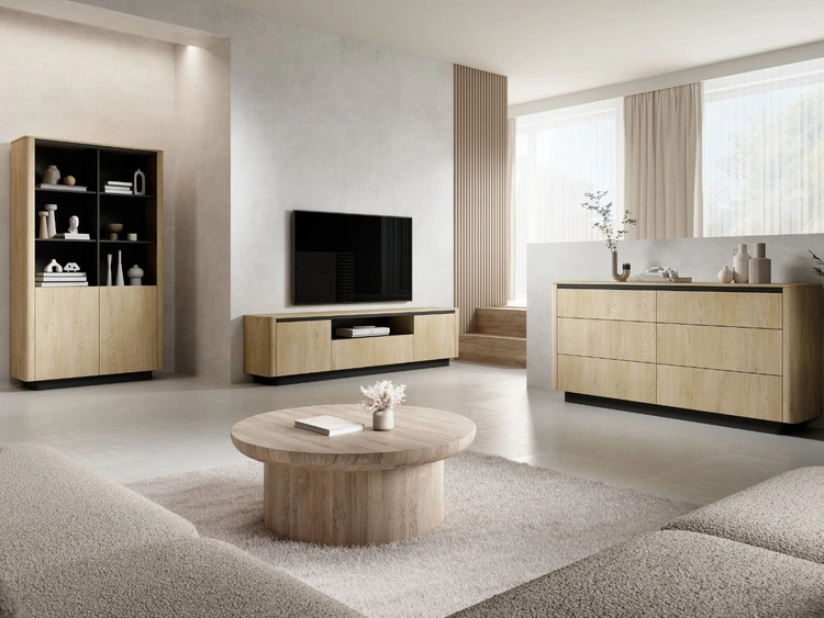 Kommode mit sechs Schubladen 160 cm Fascino Eiche Cremona, Schwarz