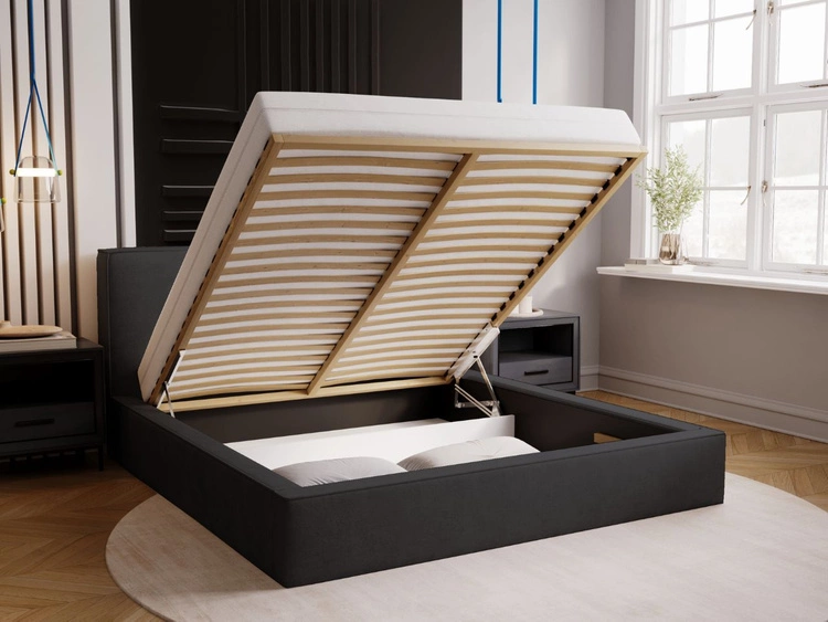 Polsterbett mit Bettkasten und Lattenrost 200x200 Monaco Dunkelgrau