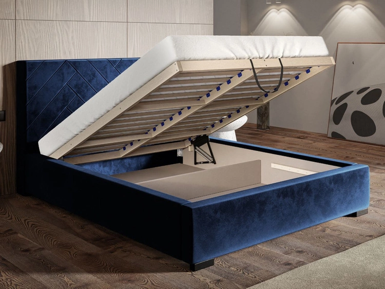 Polsterbett mit Bettkasten und Lattenrost 120x200 Toreto Dunkelblau