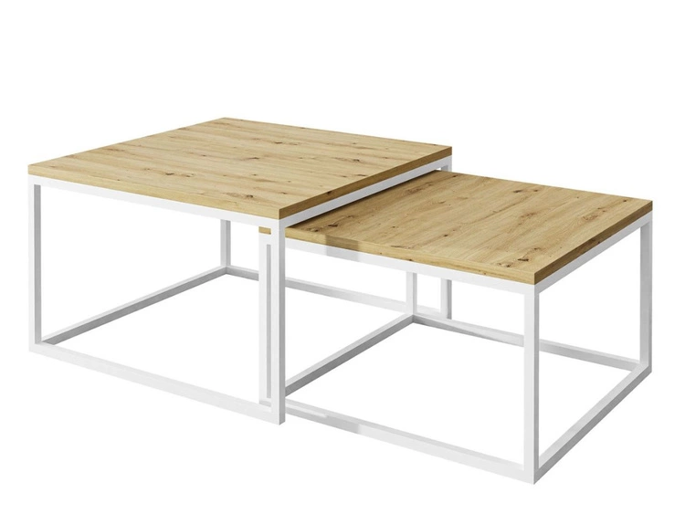 Wohnzimmer-Set im Loft-Stil Asumi Weiß und Eiche Wotan