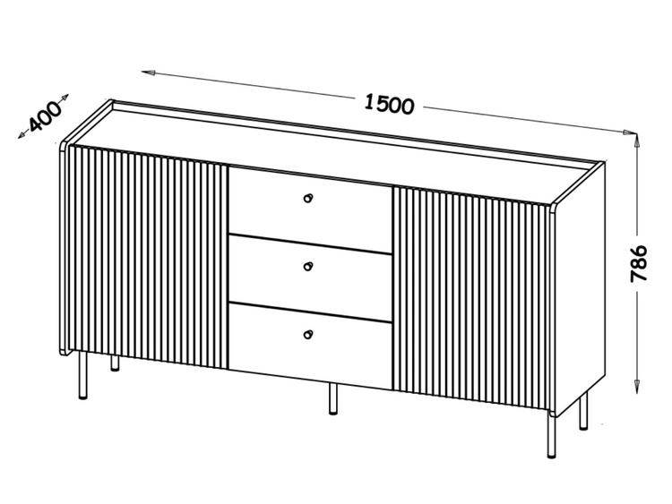 Kommode mit Türen und Schubladen 150 cm Pascale Nussbaum Warmia, Schwarz