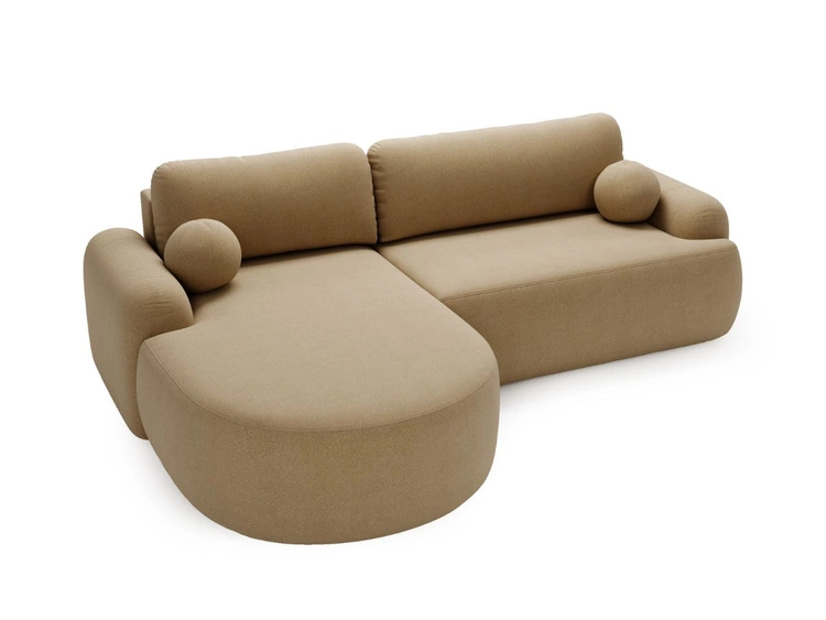 Ecksofa L-Form Links mit Schlaffunktion und Bettkasten Aurio HellBraun