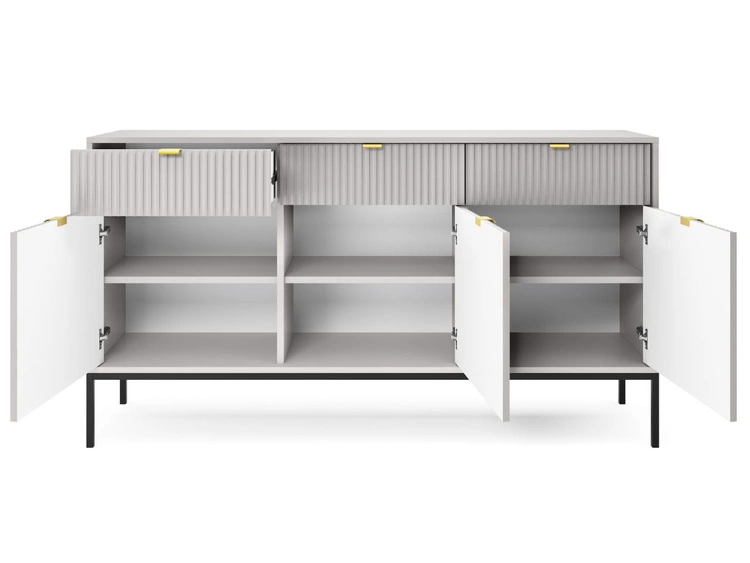 Kommode mit Türen und Schubladen Amber Grau, Schwarz Frame