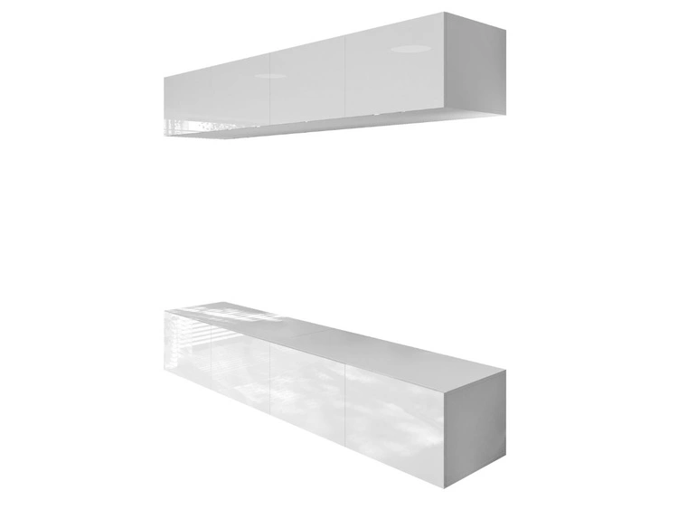 Hängende Wohnwand für das Wohnzimmer mit LED-Beleuchtung Nodoo Weiß Hochglanz