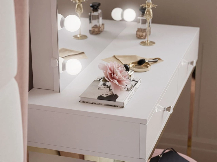 Schminktisch Glamour mit Schubladen, Spiegel und LED-Beleuchtung Brisa Weiß Hochglanz