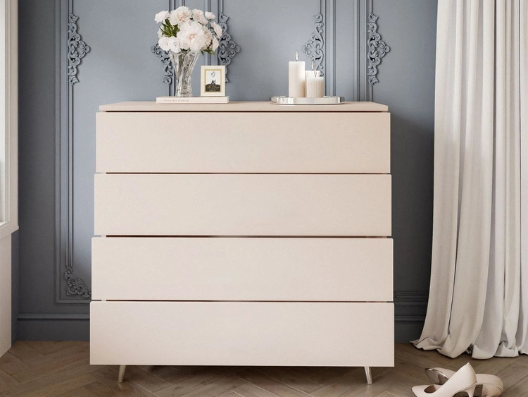 Kommode mit Schubladen und LED-Beleuchtung auf Silbernen Metallbeinen Nuveo Kaschmir