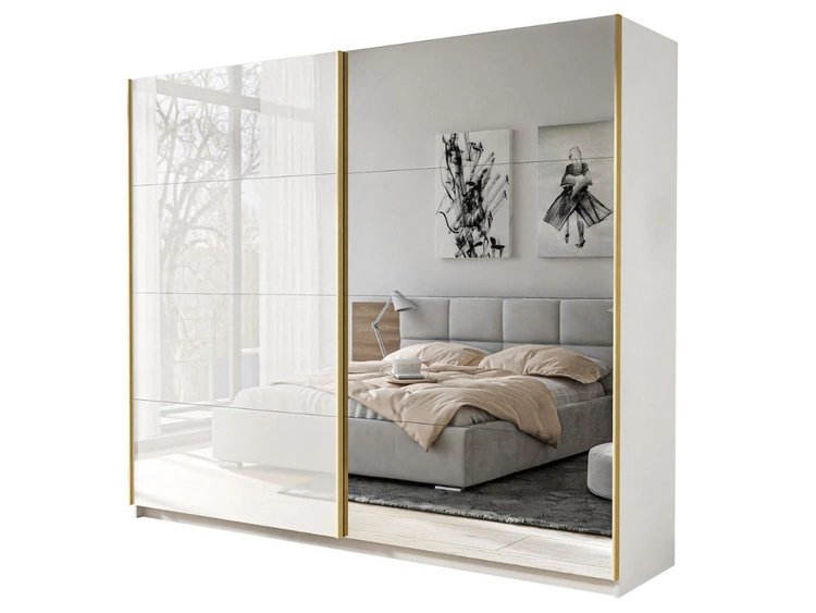 Schwebetürenschrank Zweitüriger mit Spiegel 244 cm Noaé Weiß Hochglanz