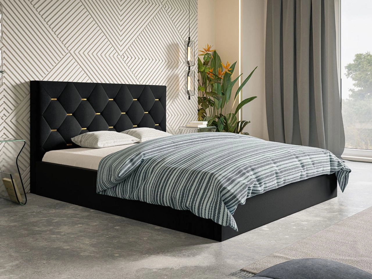 Polsterbett mit Bettkasten und Lattenrost 140x200 Salento Schwarz