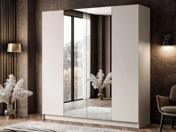 Viertüriger Kleiderschrank mit Drehtüren, Schubladen und Spiegeln Ameli Kaschmir