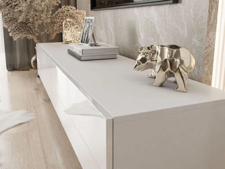 TV-Lowboard mit Türen auf Goldenen Metallbeinen 175 cm mit LED-Beleuchtung Sorelle Weiß Hochglanz