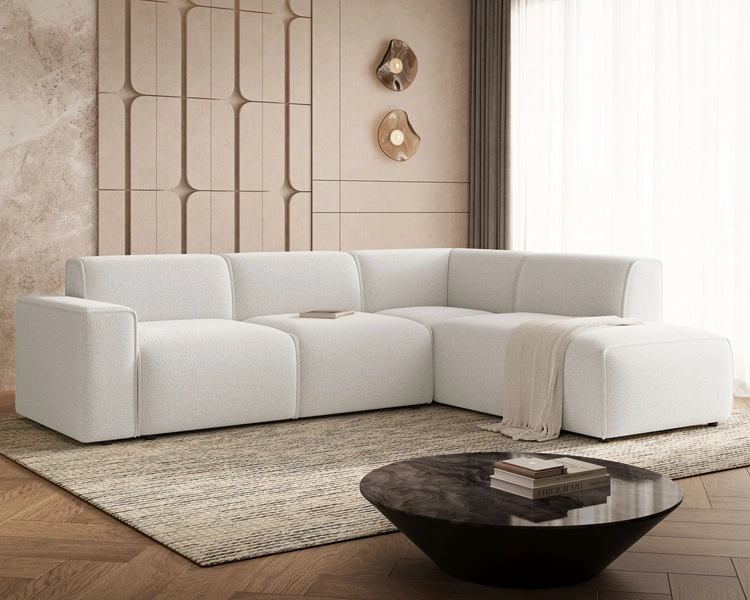 Ecksofa L-Form Rechts Eluno Bouclé-Stoff Weiß