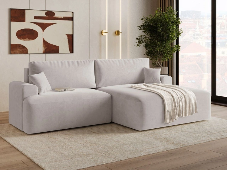 Ecksofa L-Form mit Schlaffunktion und Bettkasten Serene Rechts Grau
