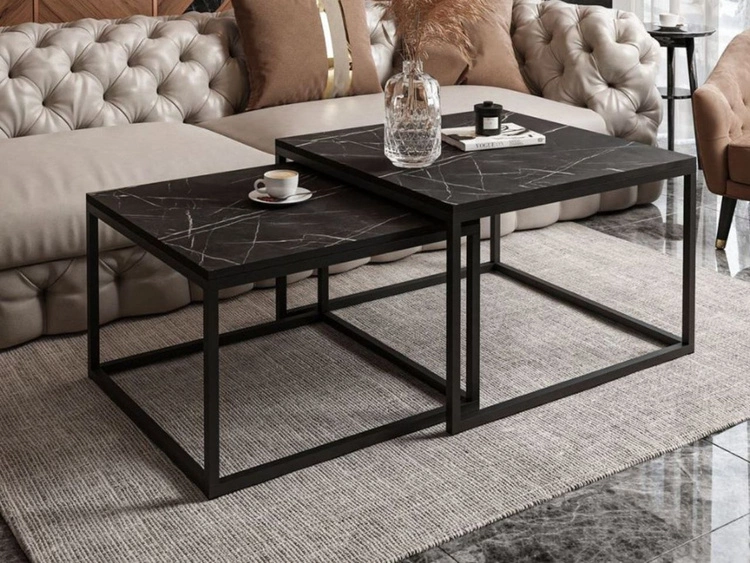 Couchtisch auf schwarzem Metallrahmen Asumi Schwarz 40x46