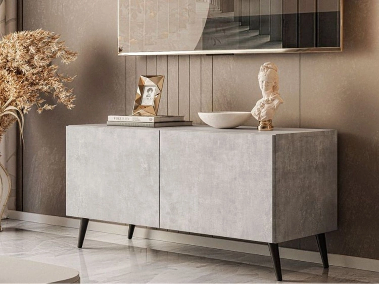 TV-Lowboard mit Türen auf Schwarzen Metallbeinen 100 cm Nodoo Beton