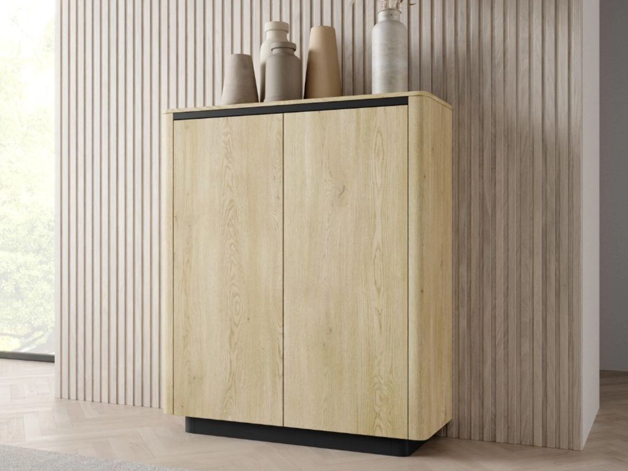 Hochkommode mit zwei Türen Fascino Eiche Cremona, Schwarz