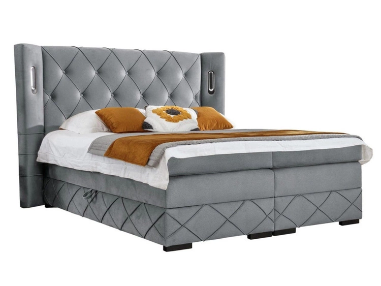 Boxspringbett mit Bettkasten 120x200 Neria Lux Hellgrau