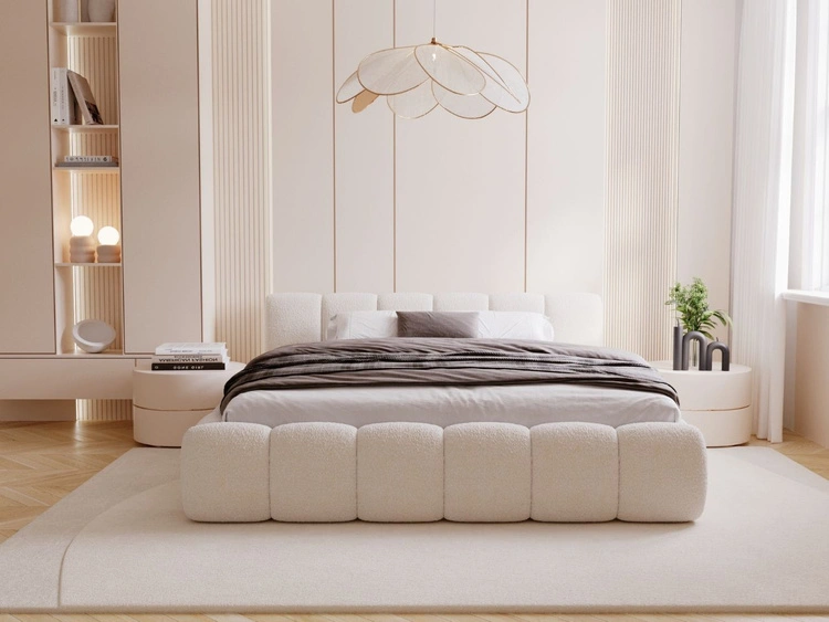 Polsterbett mit Bettkasten und Lattenrost 140x200 Cloud Low Bouclé-Stoff Beige