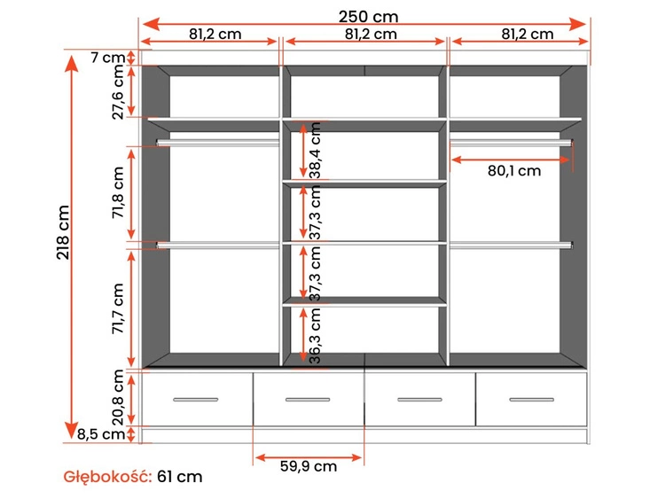 Kleiderschrank mit Spiegel 203 cm Fiore Weiß