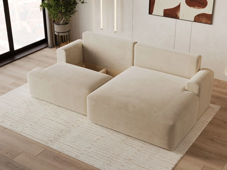 Ecksofa L-Form mit Schlaffunktion und Bettkasten Serene Rechts Beige