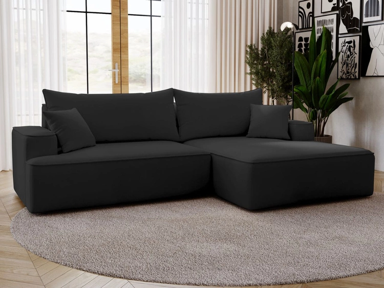 Ecksofa L-Form Rechts mit Schlaffunktion und Bettkasten California Schwarz