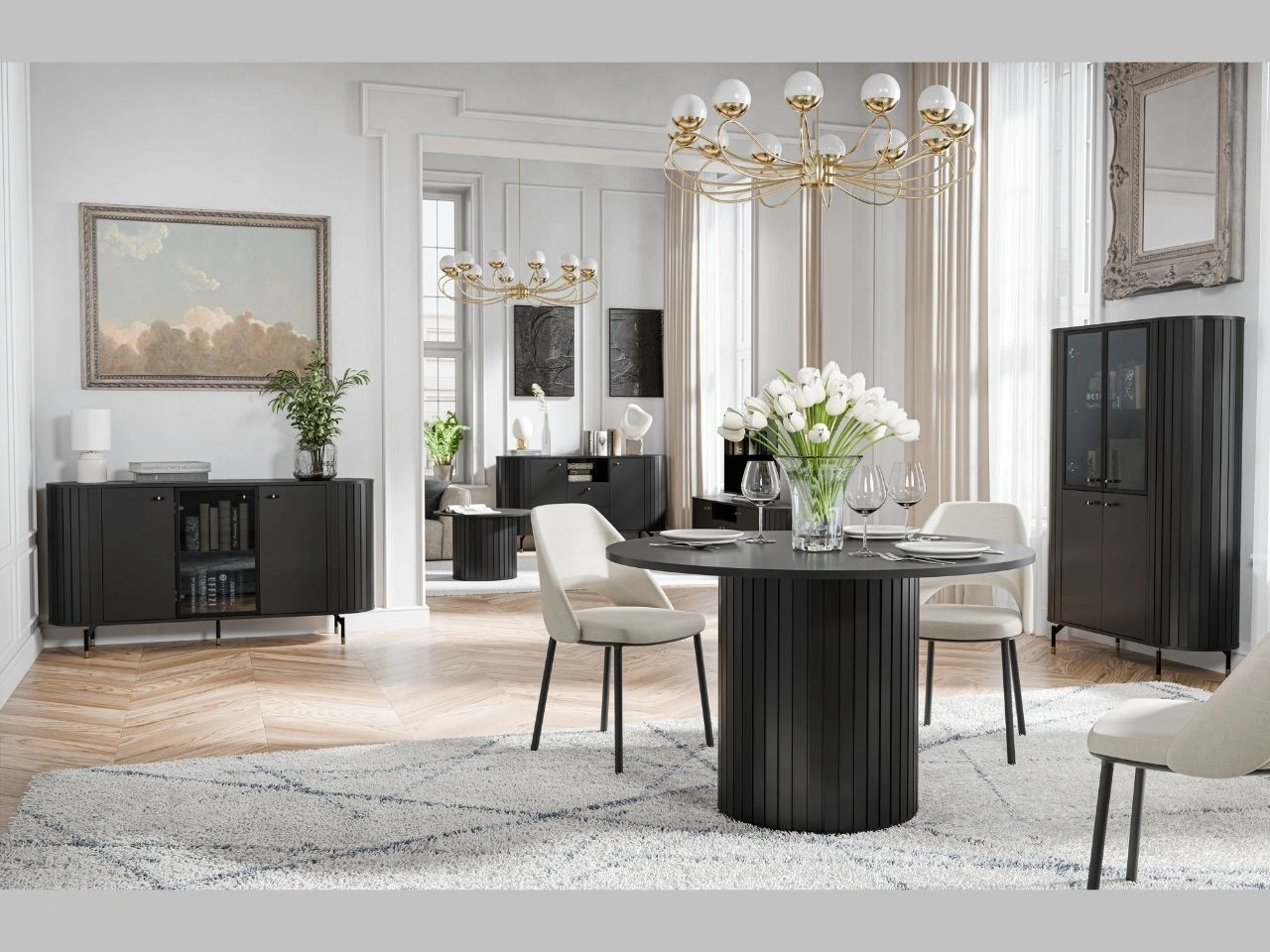 Möbel-Set für Wohnzimmer Soria Schwarz mat