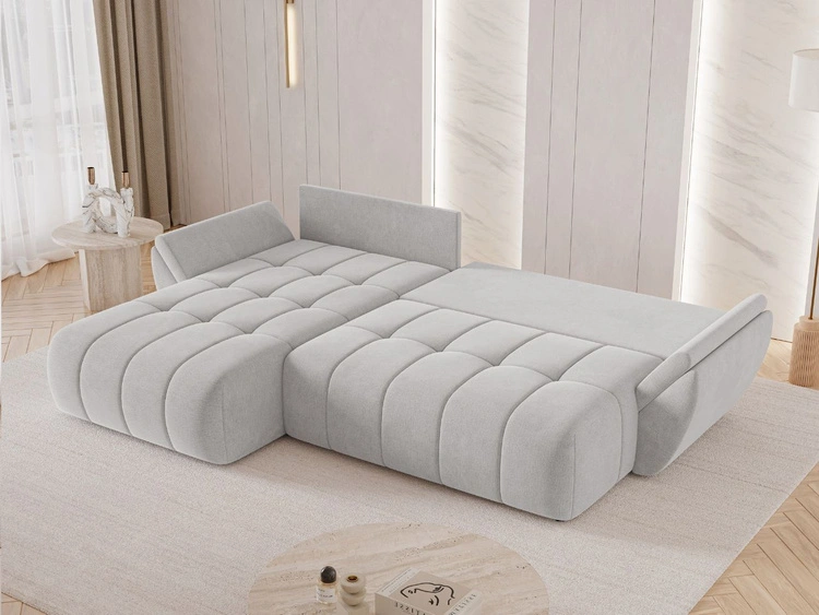 Ecksofa L-Form mit Schlaffunktion und Bettkasten Decor L Grau
