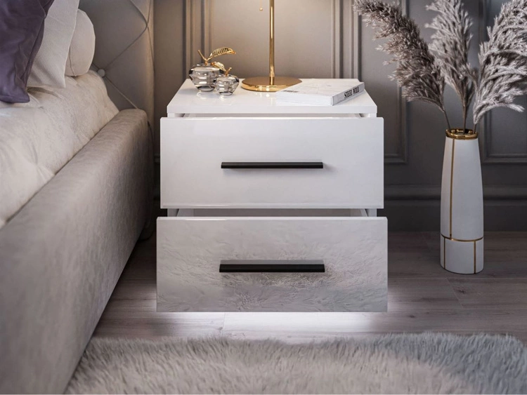 Nachttisch mit zwei Schubladen Nuveo Lux Weiß Hochglanz